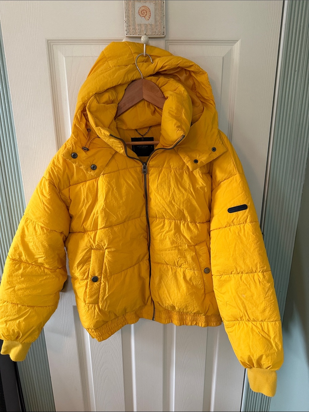 Lucky Brand Women’s Yellow Hooded Puffer Jacket